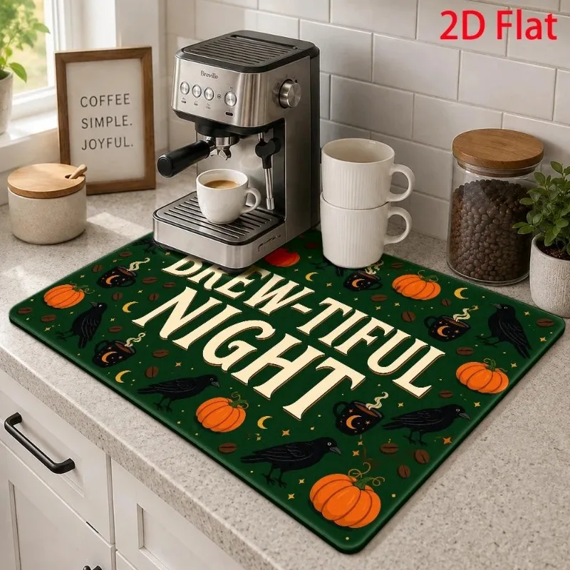 Kitchen Counter Mat Halloween Witch Hat Magic Potion Bottle Splatter Proof Purple Party Cushion