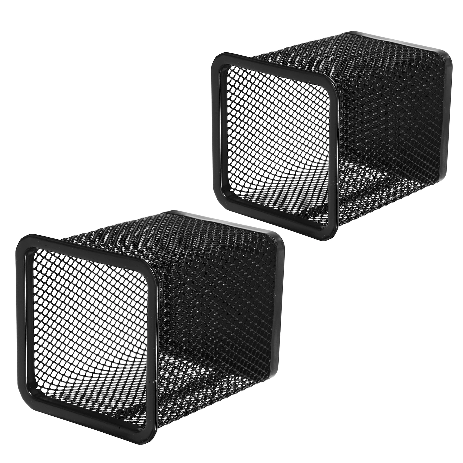 

2 Pcs Pen Case Metal Hollow Holder Mesh Pencil Silver Pot Square Black Organizer Office