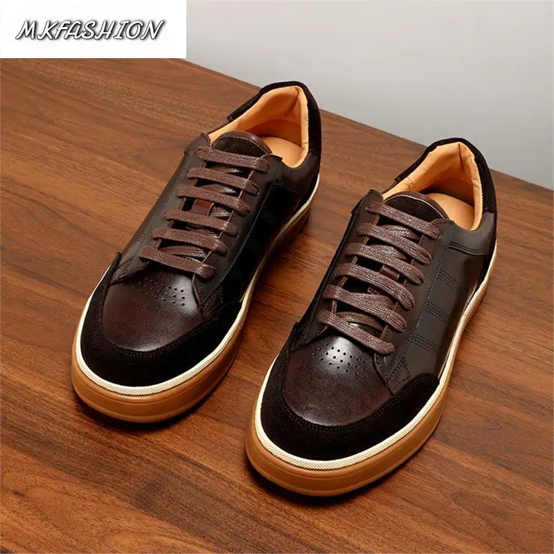 Autumn British Business Casual Leather Shoes Men Lace Up Derby Shoes Breathable Color Block Sneakers Commuter