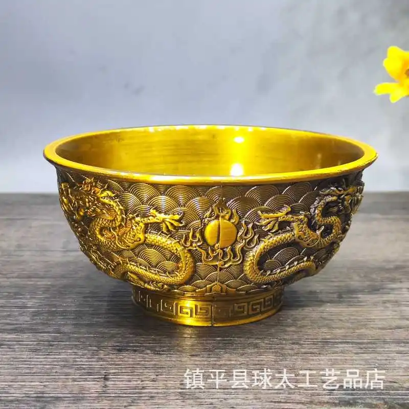 Antique collection a gilt-bronze bowl a relief carving of two dragons playing with a pearl made during the Qianlon