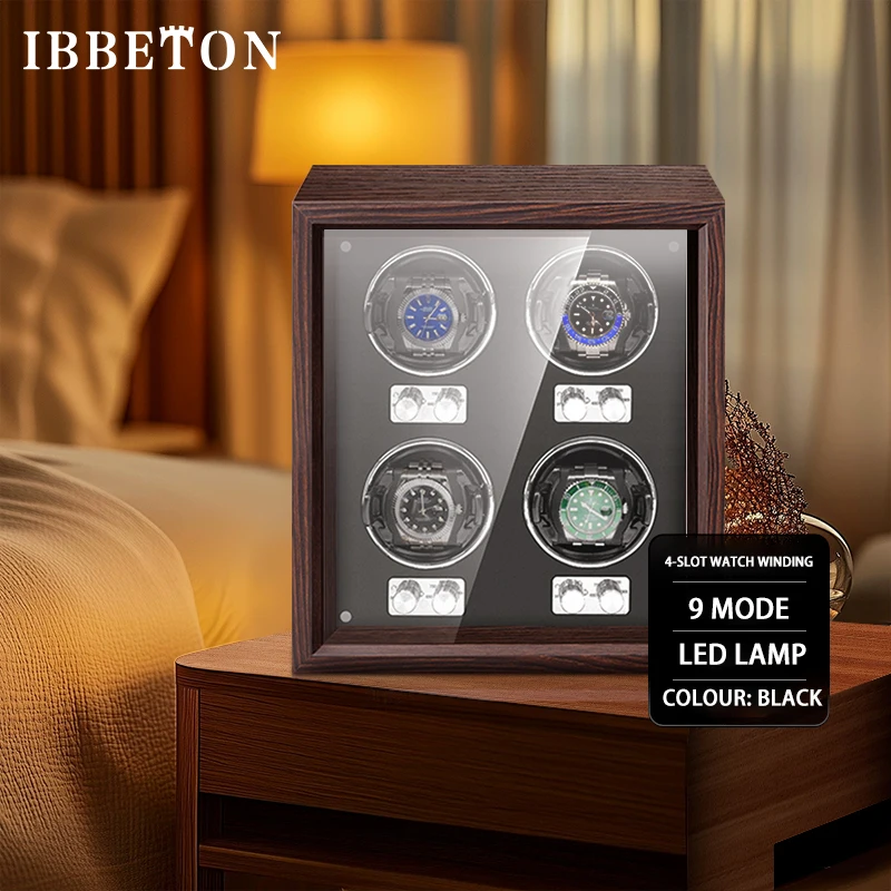 IBBETON Luxury Brand Wood Watch Winder High-End  4 Slot Automatic Watches Box with Mabuchi Moto Watch Cabinet Clock Storage Box