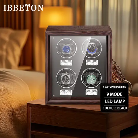 IBBETON Luxury Brand Wood Watch Winder High-End  4 Slot Automatic Watches Box with Mabuchi Moto Watch Cabinet Clock Storage Box
