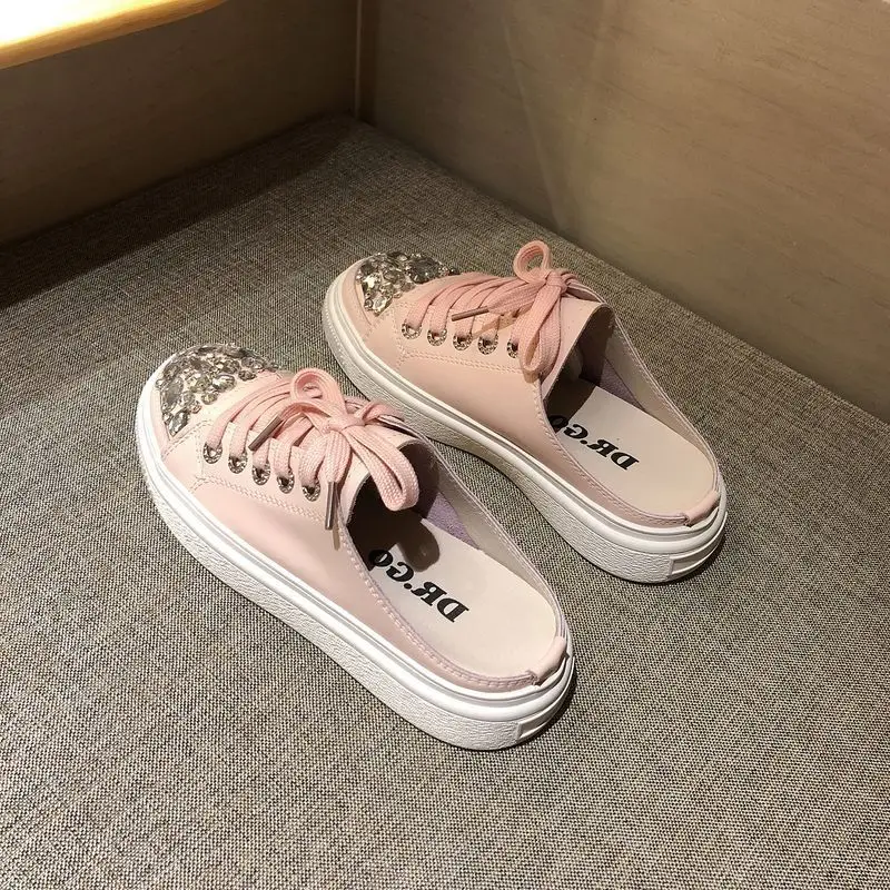 

Baotou Half-slipper Women's Fashionable Outerwear 2025 New Summer and Autumn Water Diamond Breathable Thick-soled Slipper Women