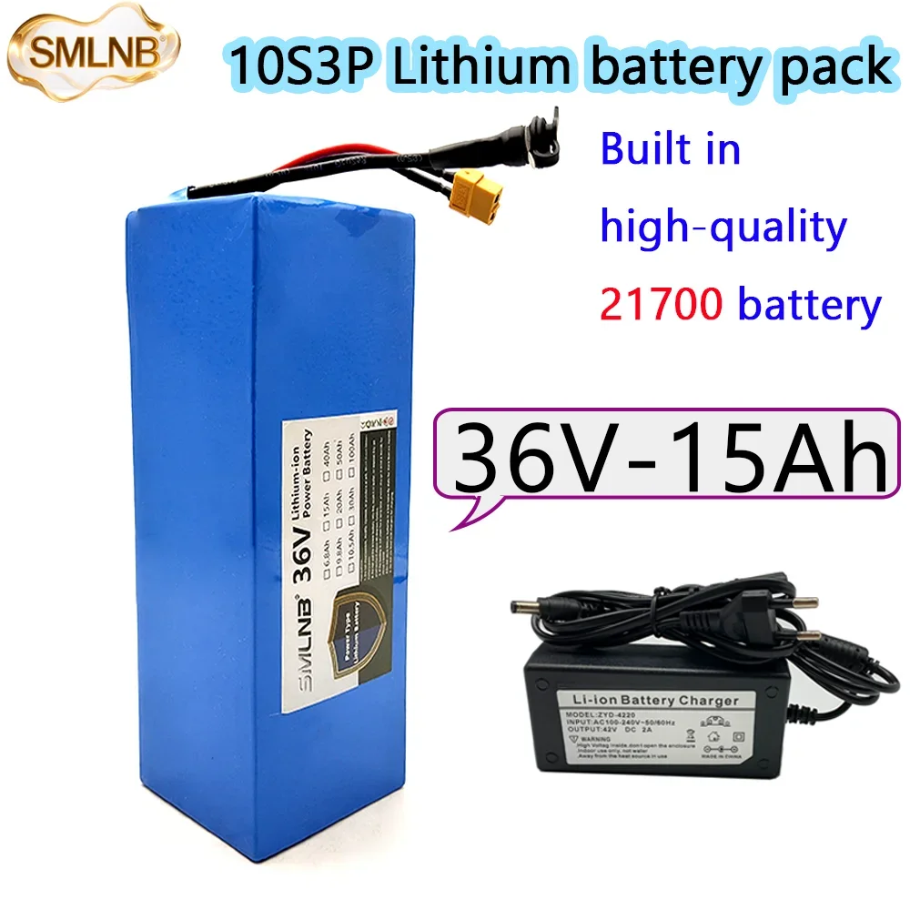 

21700 New 36V 15Ah 10S3P Lithium ion Battery Pack 1000W Power Tool Battery Outdoor Backup Battery with 30A BMS, 42V 2A Charger