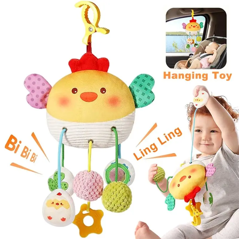 B05C-Birthday Gift Enhances Color Recognition, Hand-Eye Coordination, Motor Skills- Polyester Chick Pull String Baby Teething To