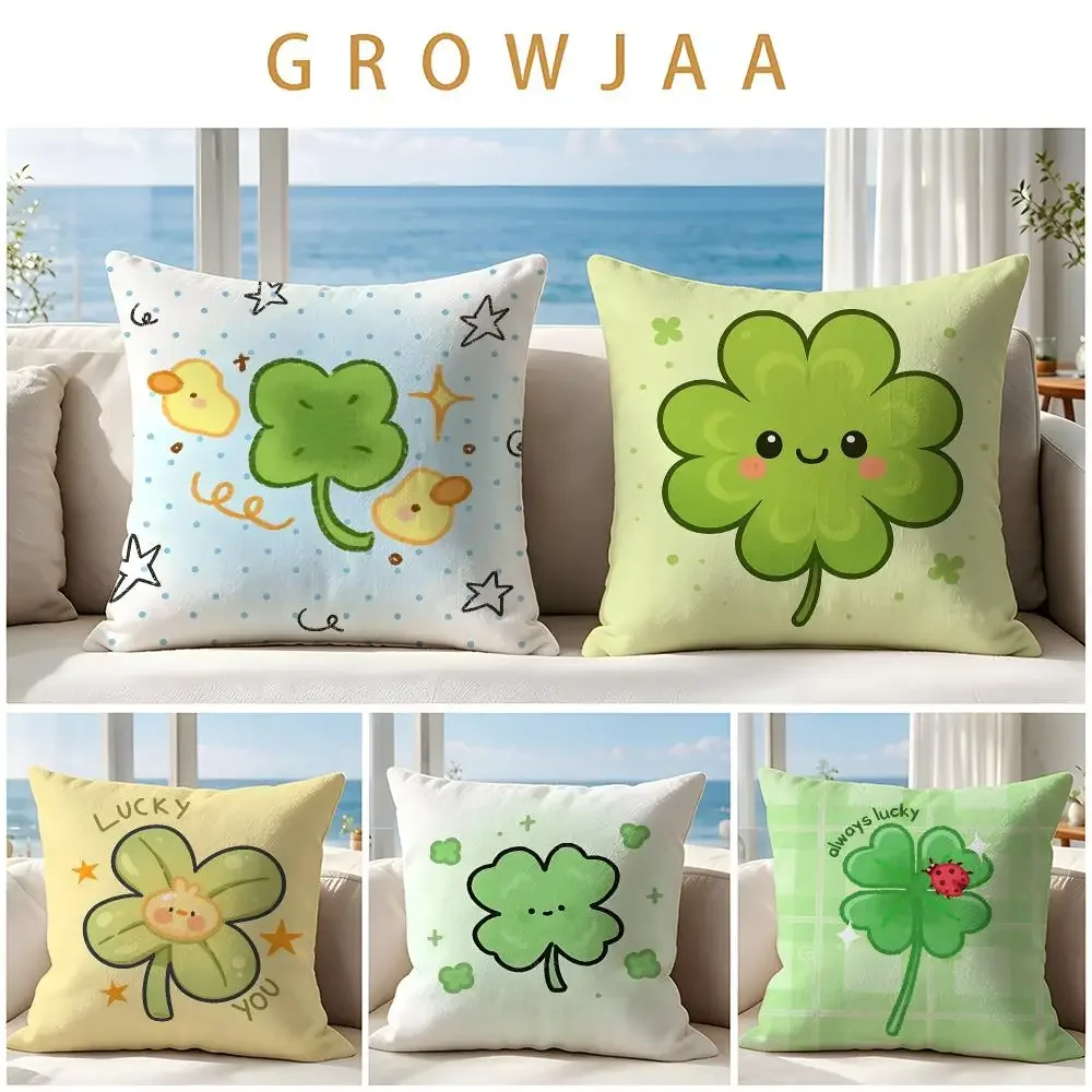Fresh Four‑Leaf Clover Cushion Cover Throw Pillow Short Plush Fresh Natural Cushion for Living Room Sofa Ornament Present Gift