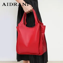 Aidrani  Minimalist women's shoulder bag made of soft cowhide material, solid color, portable and large capacity