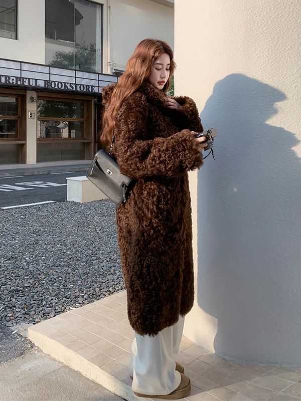 

Caramel Color Lamb Fur Coat Women Long Thiened Autumn Winter New Sle Plu Korean Version Straight Cut Long Sve Coat