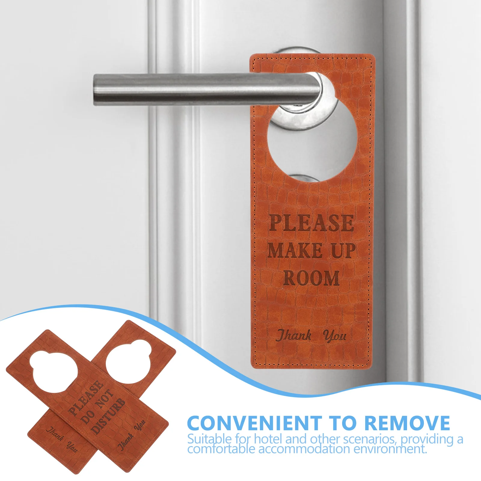 2Pcs Hotel Door Knob Hanger Double-Sided PU Do Not Disturb Please Make Up Room Sign Privacy Reminder Door Handle Sign