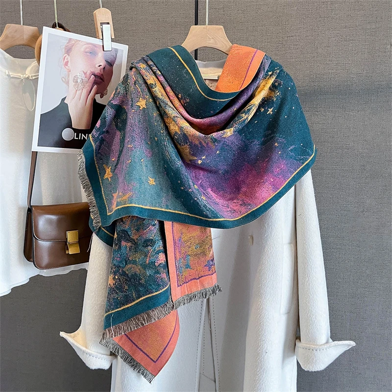 

2025 Winter Warm Cashmere Scarf for Women Luxury Print Pashmina Shawl Wrap Neckerchief Female Bufanda Echarpe Design Headband