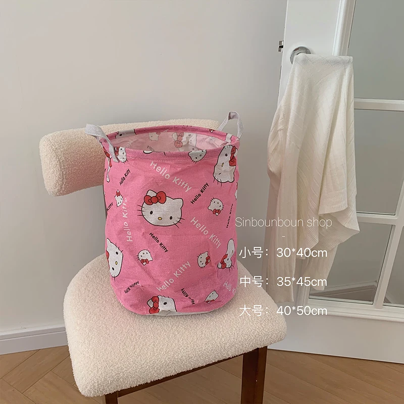 Hello Kitty Sanrio Storage Bins Cartoon Girls Student Dormitories Anime Clothing Dirty Clothes Toys Kawaii Storage Bag Gifts