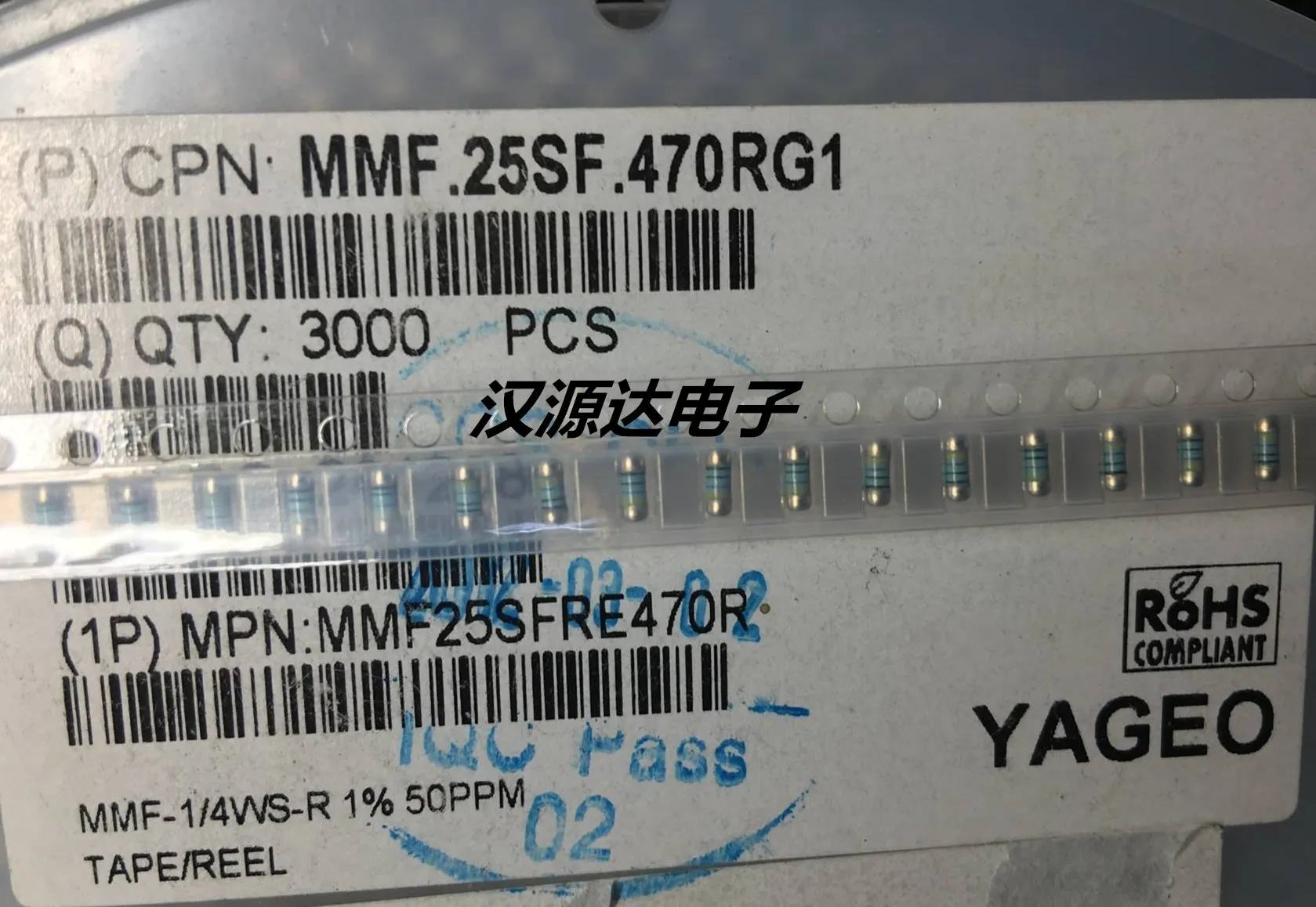 

500 шт./лот MMF25SFRE470R 0204 470R 470 1% 0,25 Вт чипы электронные новые