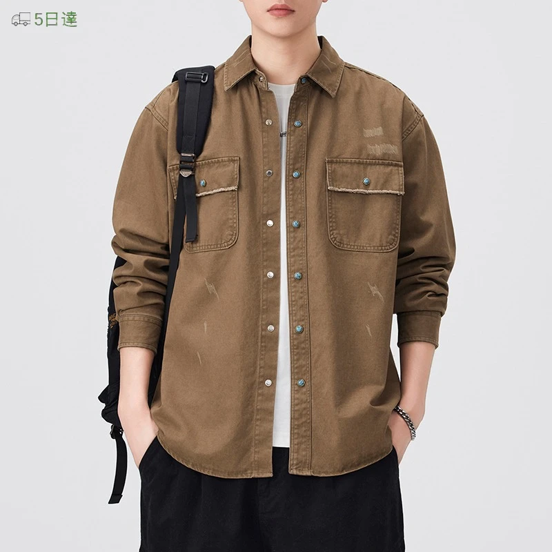 

Мужская весенне-осенняя новая японская винтажная однотонная рубашка-карго, свободная хлопковая повседневная рубашка, пальто