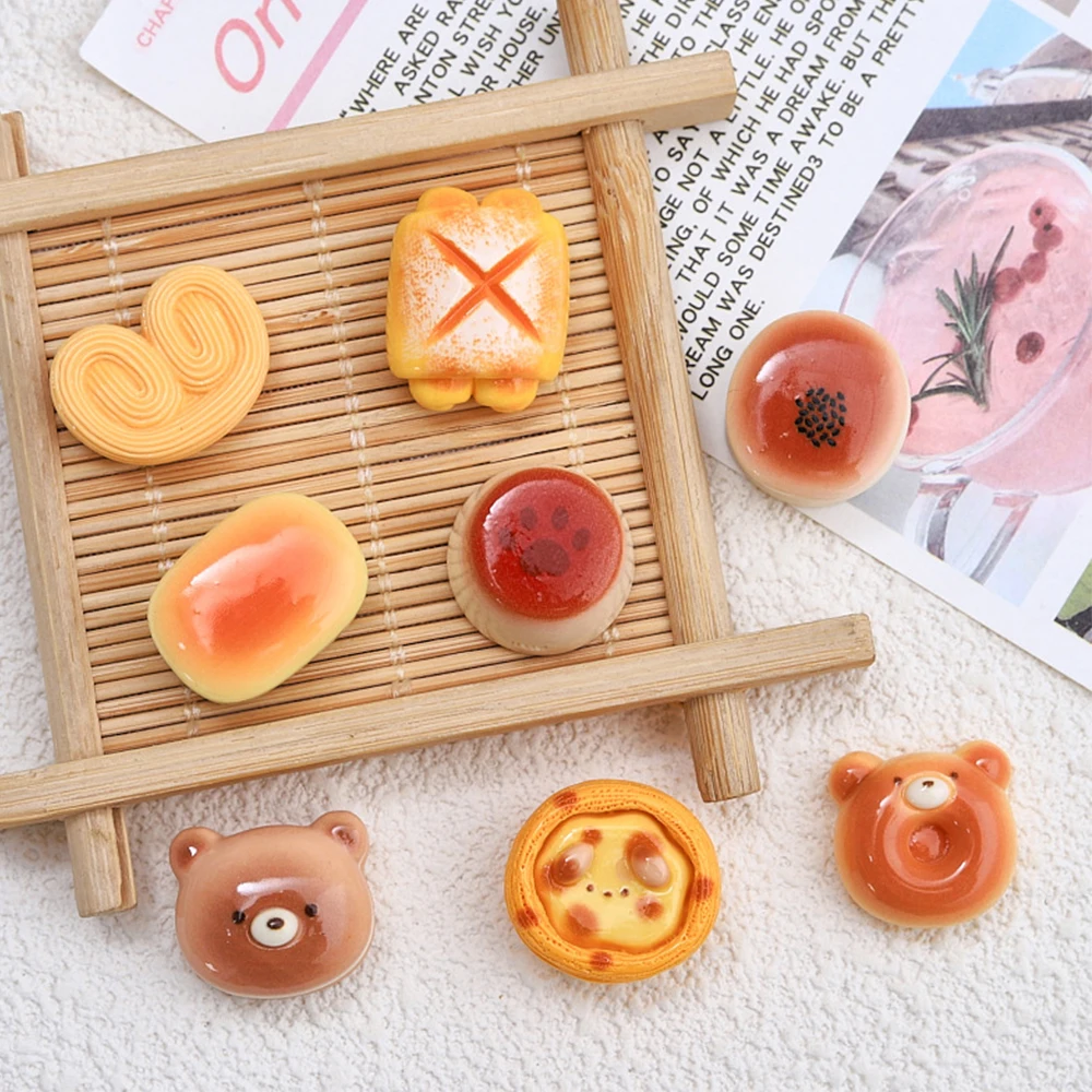 10PCS Shiny Cartoon Bear Bread Series Resin Flatback Cabochons For Hairpin Scrapbooking DIY Jewelry Craft Decoration Accessories