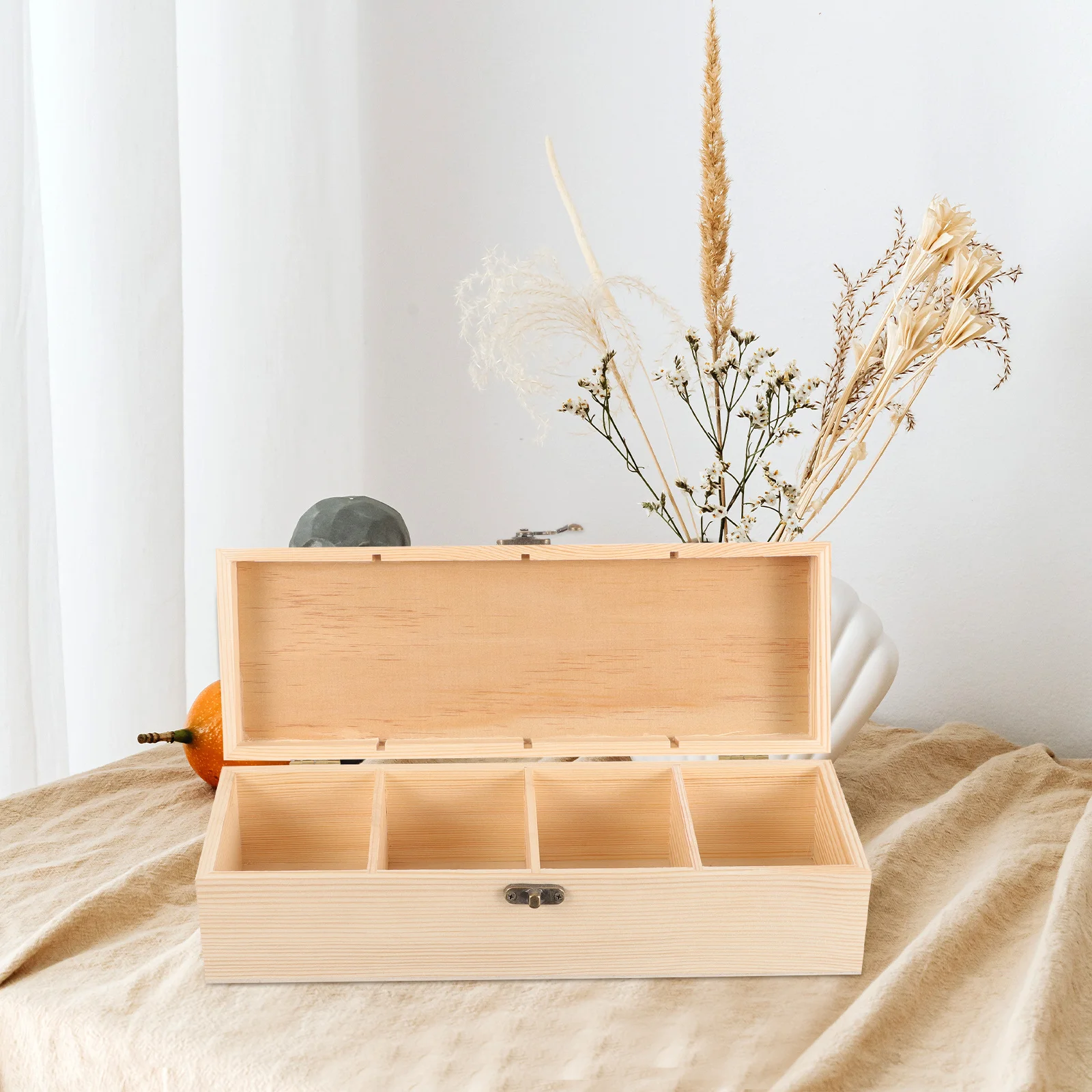 

Wooden Storage Box 4 Slots Unfinished Natural Wood Craft Diy Jewelry Organizer Tea Bag Coffee Soap Gift Decorative