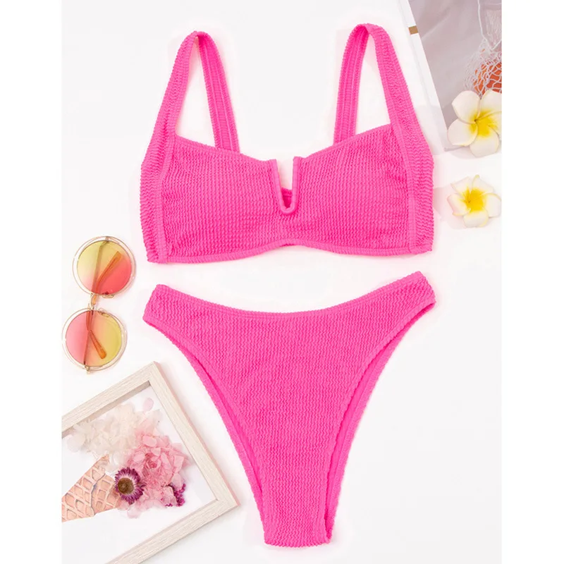2026 New Arrival Women's Solid Color Bikini Sets, Two Piece Swimsuits, European & American Style Bathing Suit for Women