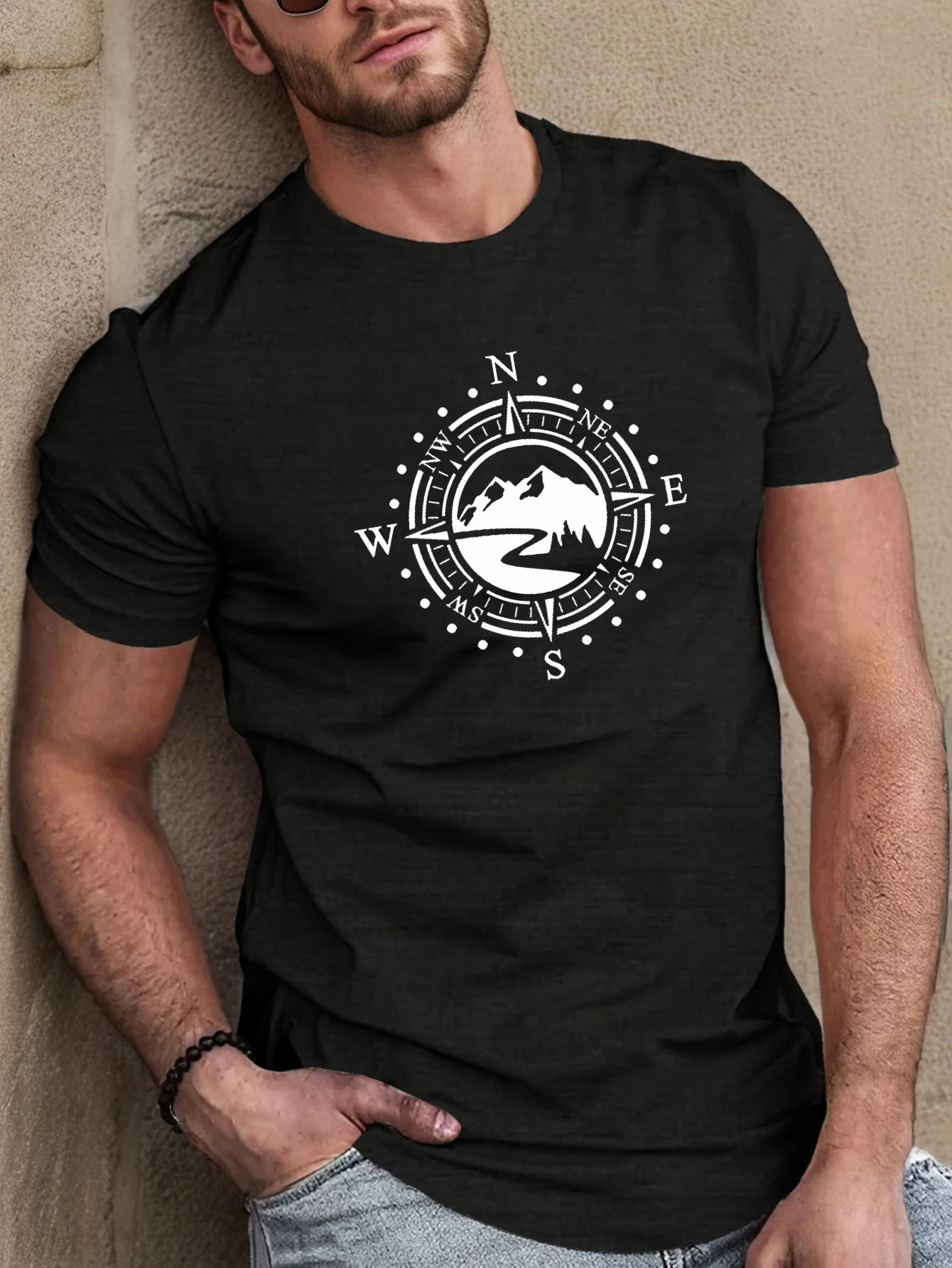 

Мужская летняя хлопковая модная повседневная свободная рубашка больших размеров с короткими рукавами и принтом компаса, рубашка с короткими рукавами, топ