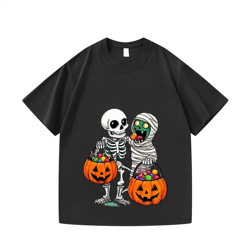 

Мужская футболка черный скелет мумия тыква конфеты Хэллоуин сценарии с принтом повседневные футболки для мужчин фестиваль вечеринка мы
