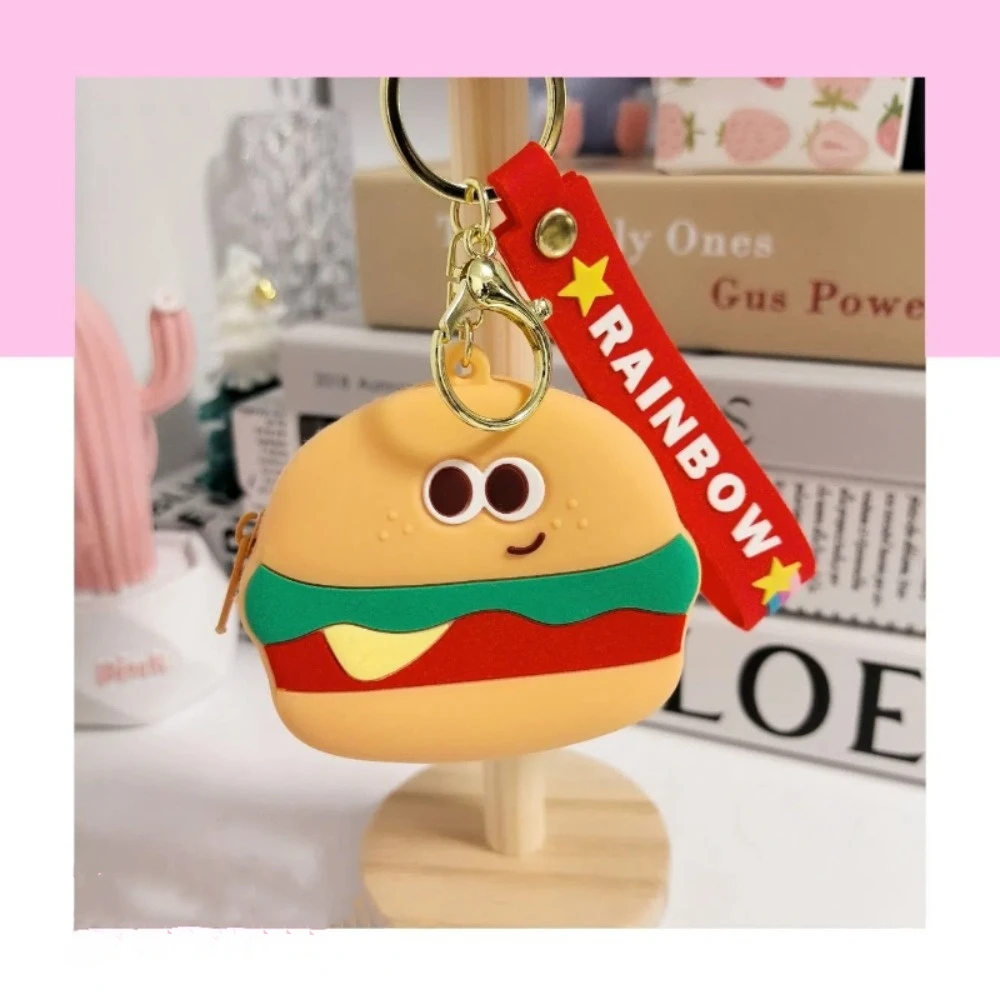 Mini Storage Bag Food Silicone Coin Purse Creative Hamburger Cartoon Keychain Bag French Fries Portable Earphone Bag Friends