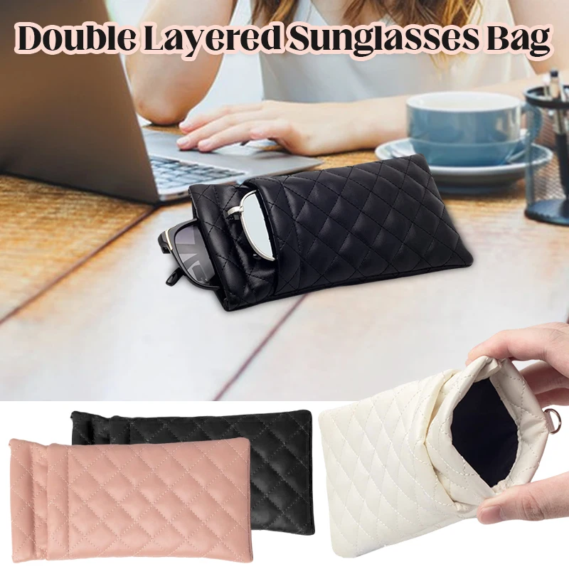 2025 New Double-layer Sunglasses Bag PU Leather Fitted Soft High-end Glasses Bag Folding Fashion Portable Sunglasses Case Box