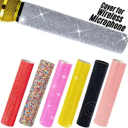 Bling Rhinestones Microphone Cover,Wireless Mic Decorative Sleeve Bedazzled Gold, Silver, Red, for Disco, Stage, Party, TV Show