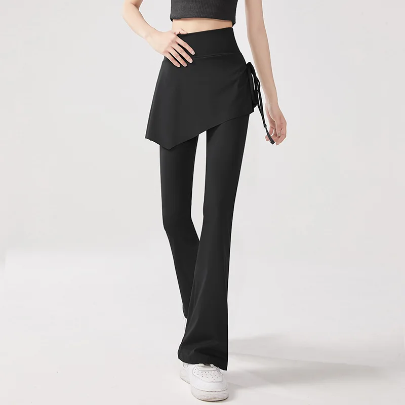 Yoga Pants, Faux Two-piece Skirt, High-waist, Buttocks-lifting, Tight, Anti-slip, Flared Pants, Pilates, Sports, Fitness Pants