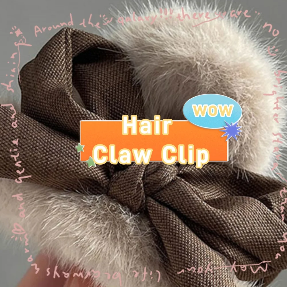 

Head Hairpin Fashion Crab Clips Rabbit Fur Bow Hair Clip Large Plush Shark Clip DIY Hair Accessories Fluffy Ponytail Clamp