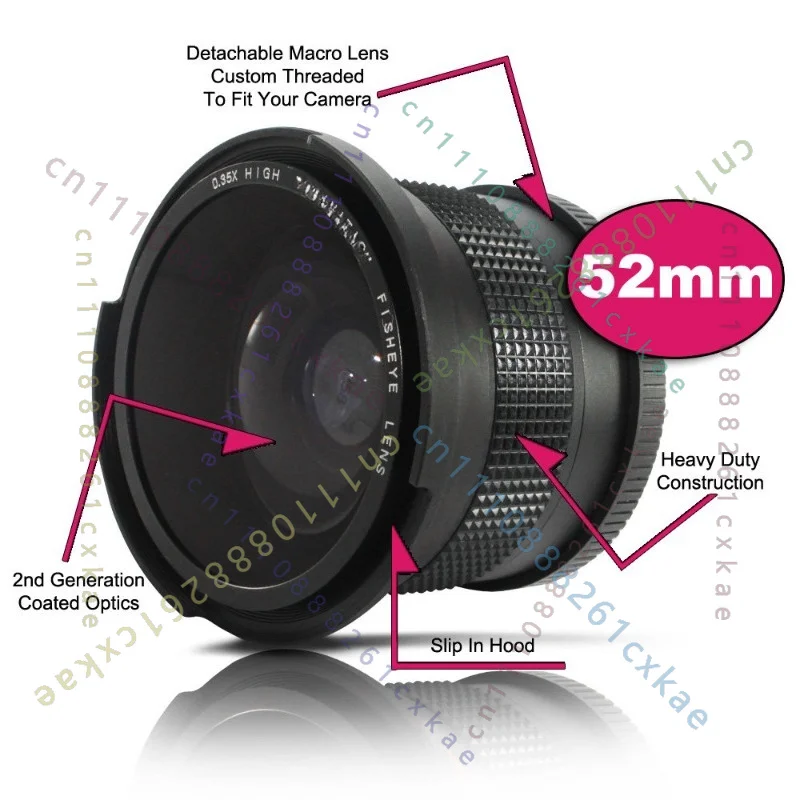 52mm 0.35X Fisheye Conversion Lens Ultra‑Wide Angle Additional Lens Photography Accessory For Nikon 18‑55 DSLR Camera Lens