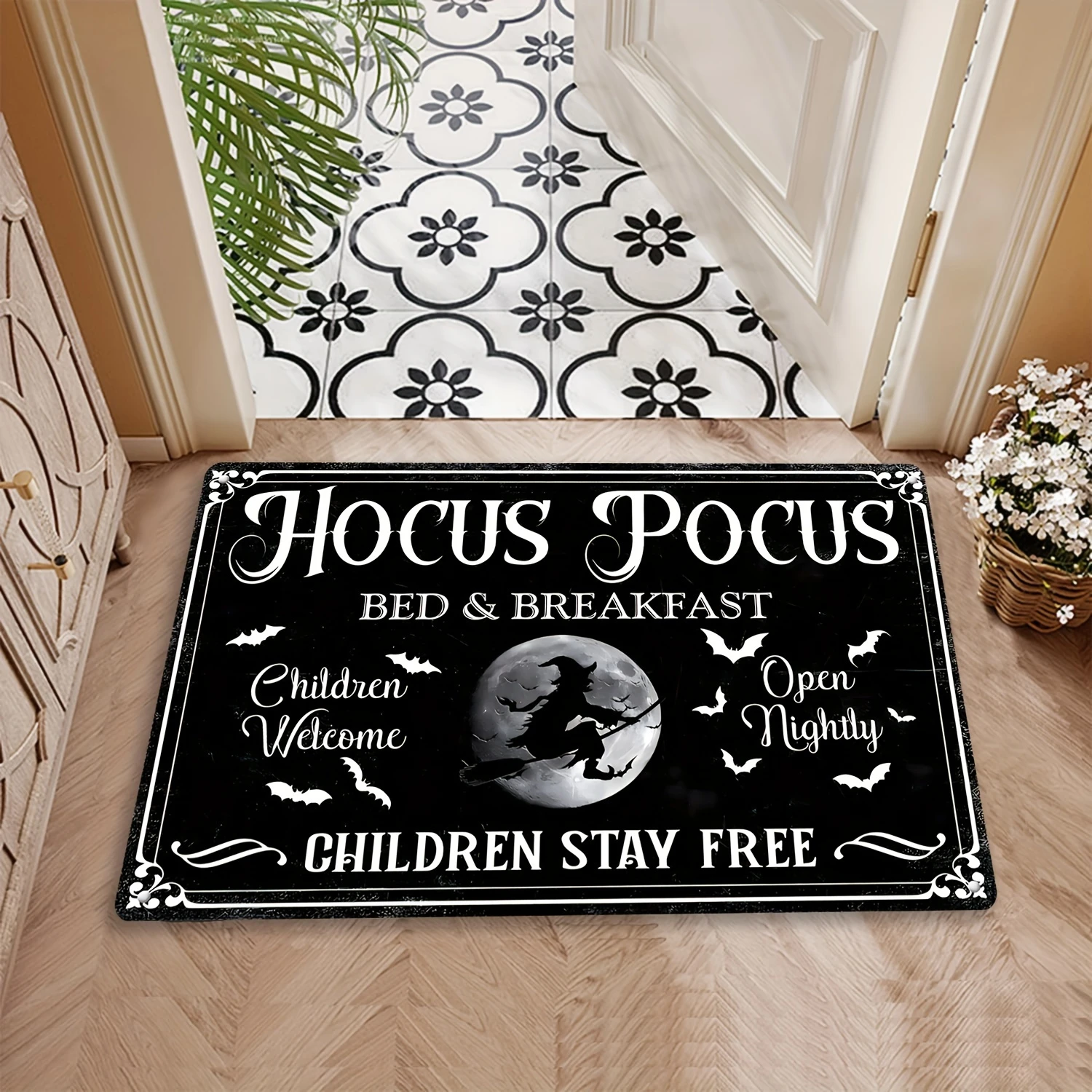 VIKAMA “Witches Go Wild” Halloween Doormat, Non-Slip, Absorbent Entryway Rug, Festive Bathroom Mat, Home Decor