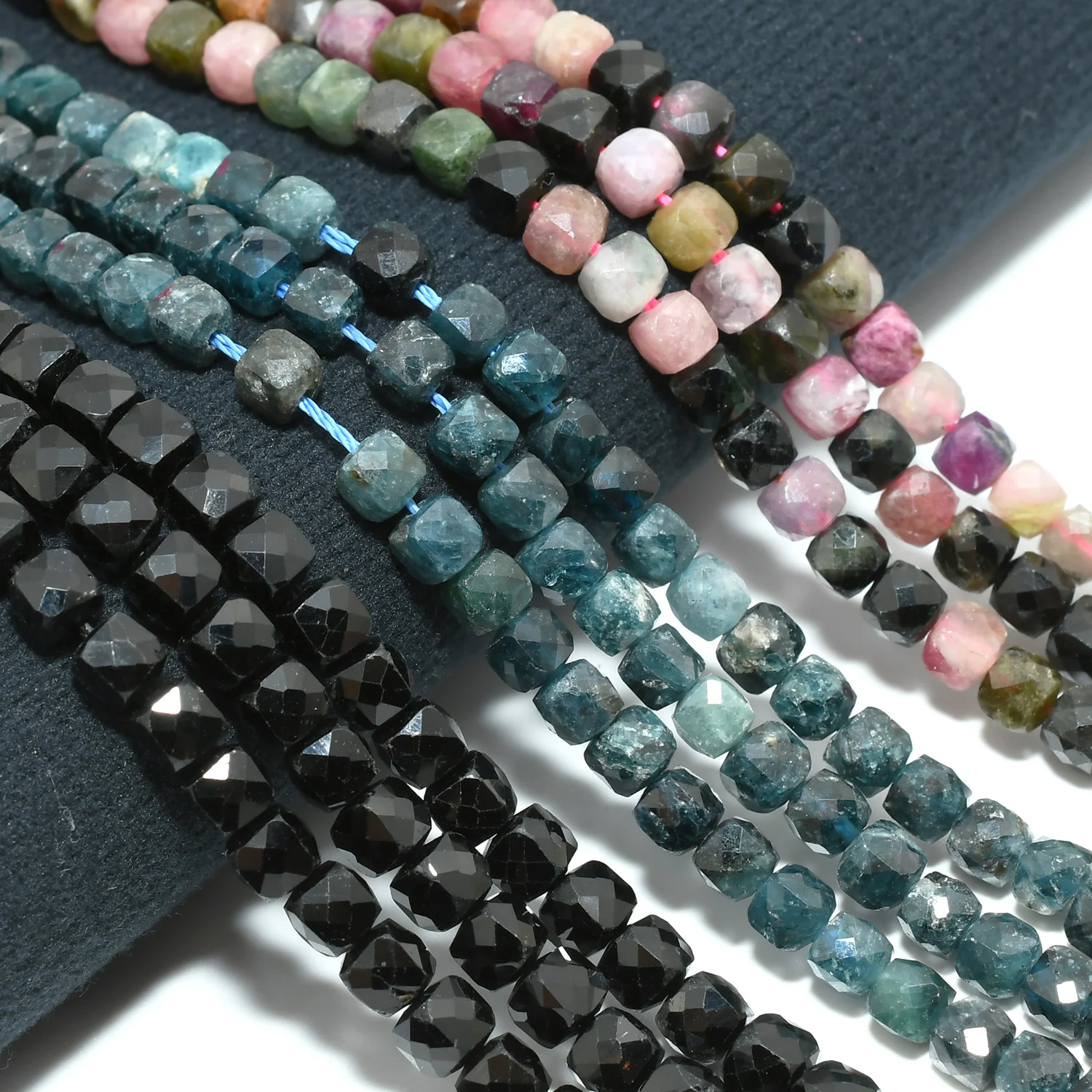 Natural Multiple Color / Black / Blue Tourmaline Irregular Faceted Cube Beads 4.2mm-4.5mm