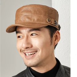 Men's Military Hats Quality Cowhide Genuine Leather Cowhide Hat Men Autumn Winter New Thermal  Size Brands Baseball Caps