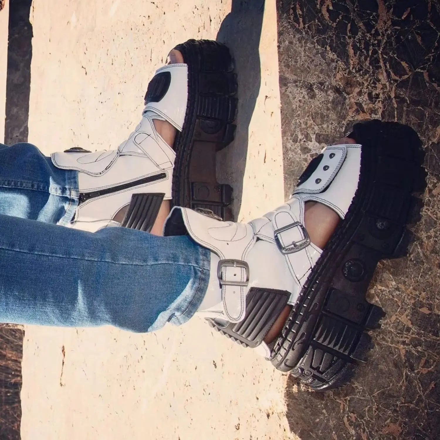 

2025 Platform Belt Buckle Summer Short Boots New Sports Casual Punk Rock Roman Ankle Boots White Street Style Fashion for Women