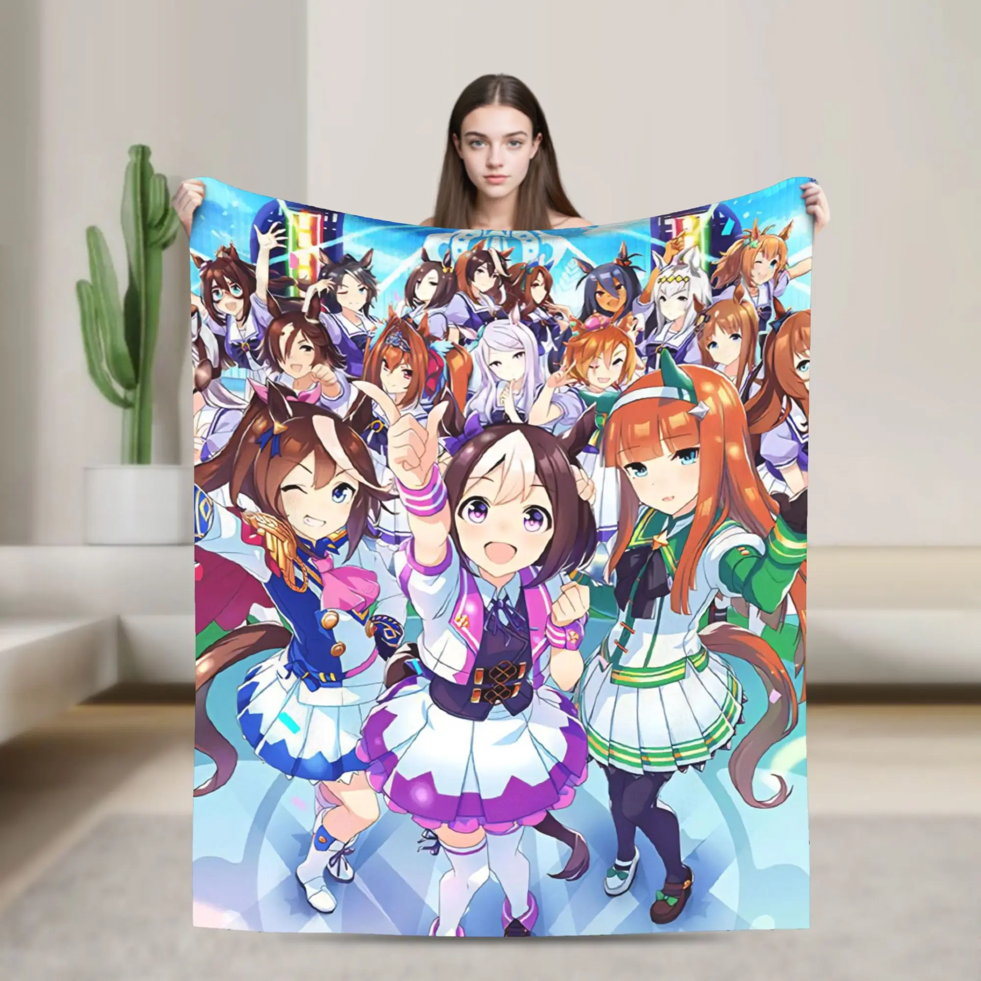 Uma Musume Pretty Derby Blankets Flannel Cute Anime Soft Throw Blanket for Car Sofa Couch Bedspread
