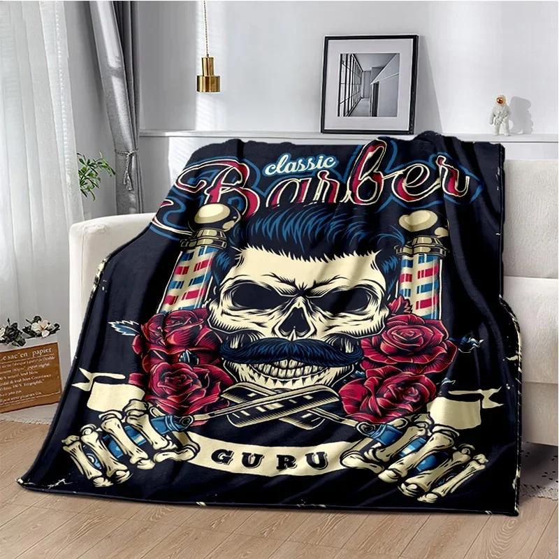 Cobertor vintage impresso em 3D para bebês, barbeiro, tapete do crânio, capa quente macia para casa, quarto, cama, sofá, piquenique, viagem, escritório