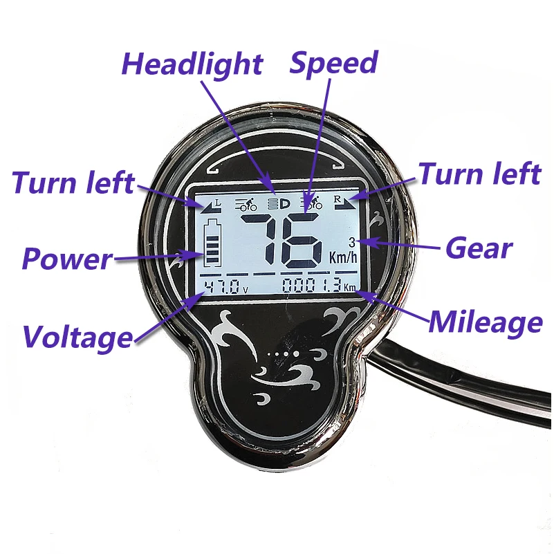 48v/60v/72v Modified Upgraded LCD Instrument with Voltage Speed Mileage for Citycoco Electric Scooter Meter Accessories Parts