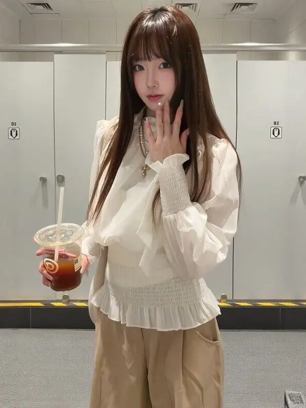 

Ele Slim Fit Bubble Sve irt Women's Faion Spring 2026 Casual Sle Long Sve Casual irt French Sle Top