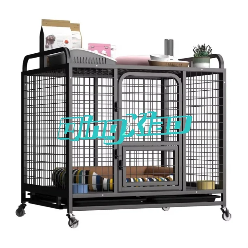 

Heavy Duty Thickened Square Steel Tube Foldable Dog Crate With Toilet Auto Waste Cleaning Swivel Casters For Medium Large Dogs