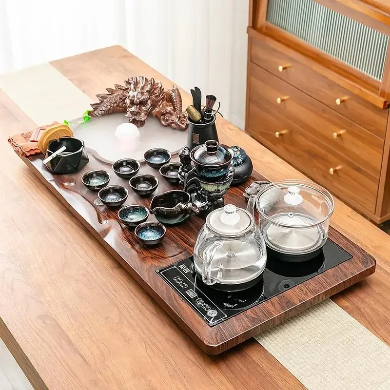 

Rectangle Big Tea Tray Serving Wooden Decorative Accessories Table Tea Tray Drainage Drip Pot Living Room Bandejas Home Products