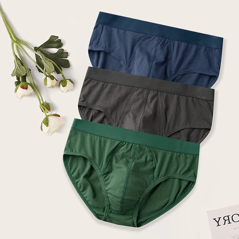 100%Cotton Men's Panties Underwear Soft Comfortable Briefs Solid Color Breathable Underpants Sexy U Bulge Pouch Basic Undies