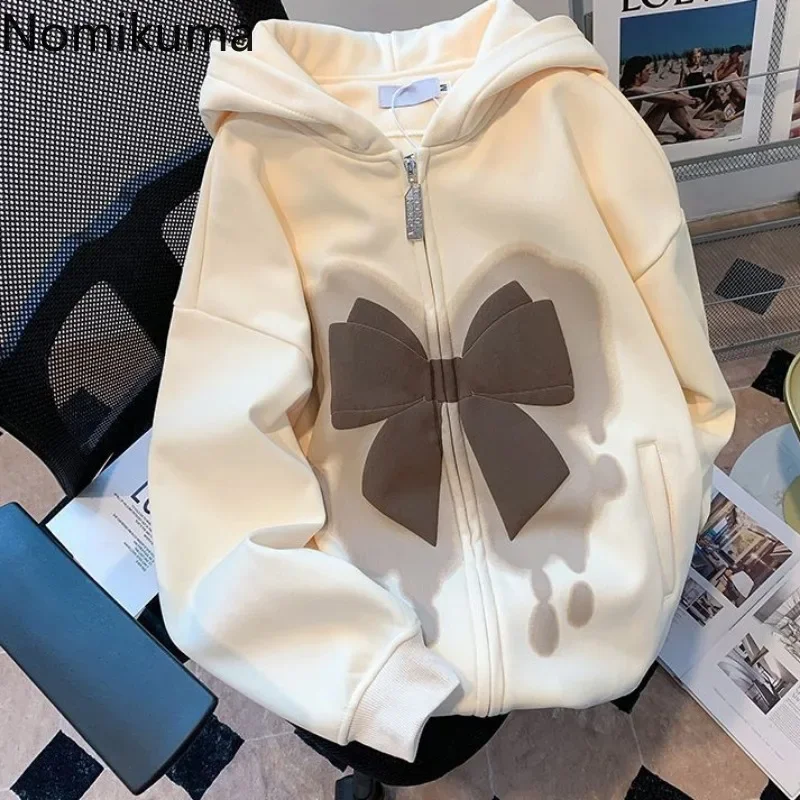 Streetwear Women Clothing Harajuku Hoodies Bow Hooded Thicked Oversized Tops Fashion Casual Y2k Sweatshirts Tops 2024 Ropa Mujer