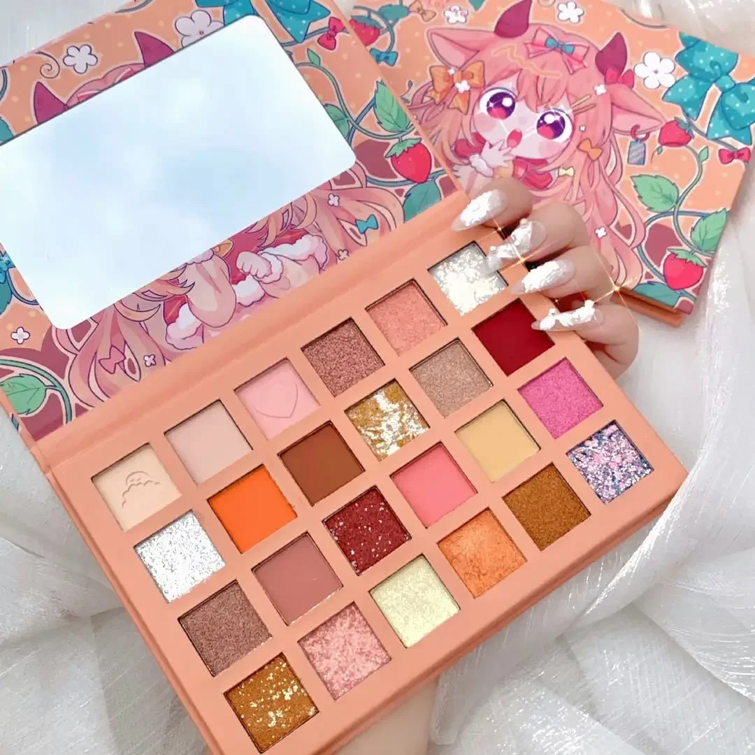 Fuloving 24 couleurs fraise fille fard à paupières Palette paillettes nacrées fard à paupières étanche plaque pour les yeux mignon maquillage cosmétiques