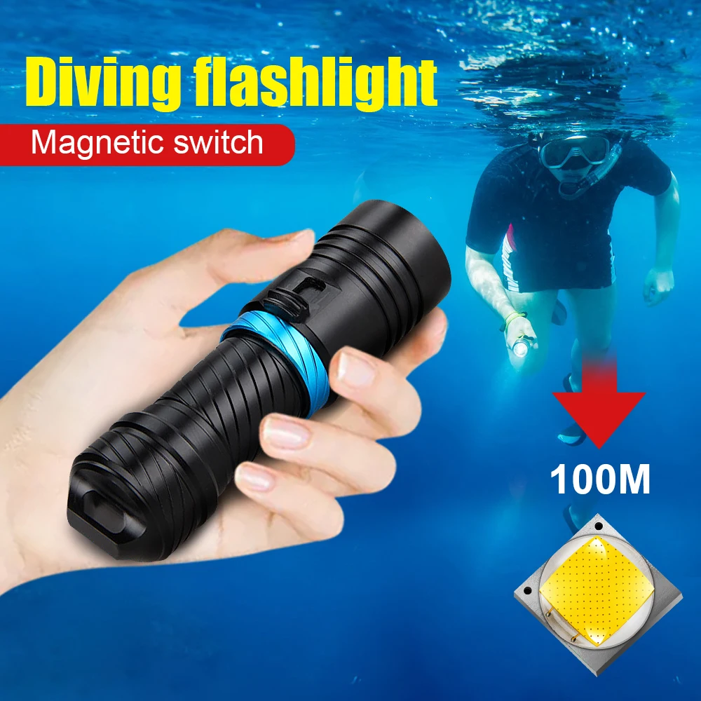 Professional Diving Torch Ultra Bright IPX8 Waterproof LED Diving Flashlight 18650 26650 Underwater Lamp Outdoor Camping Torch