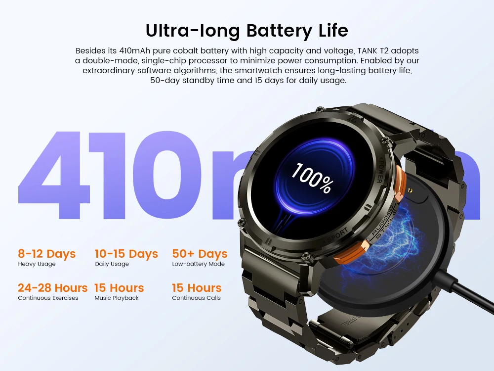 2025Original KOSPET TANK T2 Smartwatches für Herrenuhren AMOLED AOD Smartwatch Bluetooth Anruf Elektronische Herren-Smartwatch – Detail 13