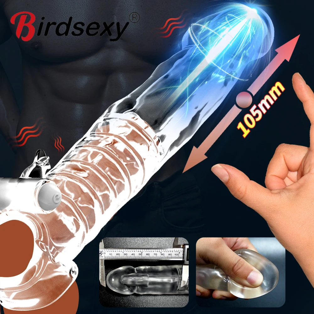 ויברטור לפין לגברים, כיסוי להגדלת הפין, מעכב התפרצות, טבעת זין חוזרת, קונדום חוזר, מרחיב פין, צעצוע מין למבוגרים לגברים