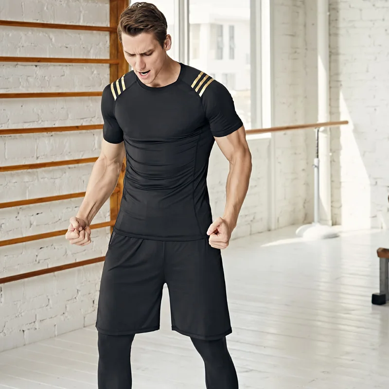 Vêtements de fitness pour hommes, combinaison d'objectifs sportifs, t-shirt d'entraînement serré, course à pied, séchage rapide