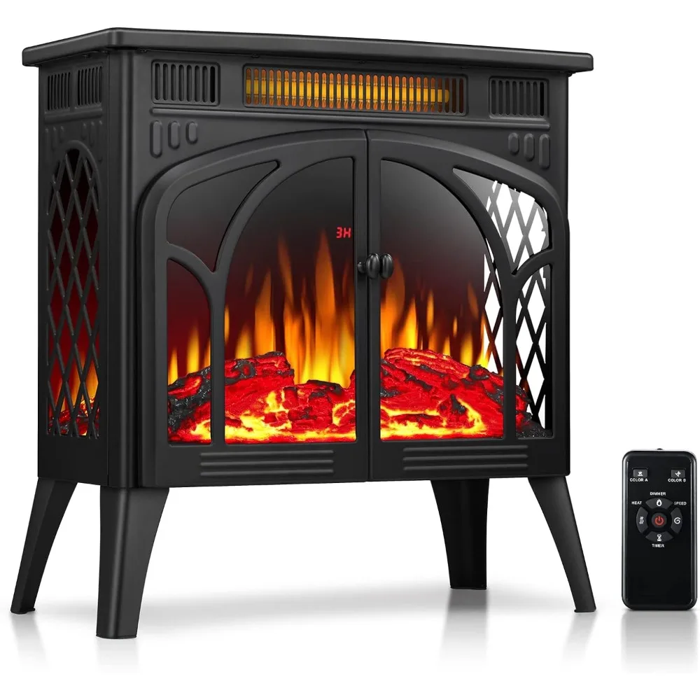 Electric Fireplace Heater, 1500W Infrared Fireplace Stove w/ 3D Realistic Flame, 5100BTU Freestanding Electric Stove Heat