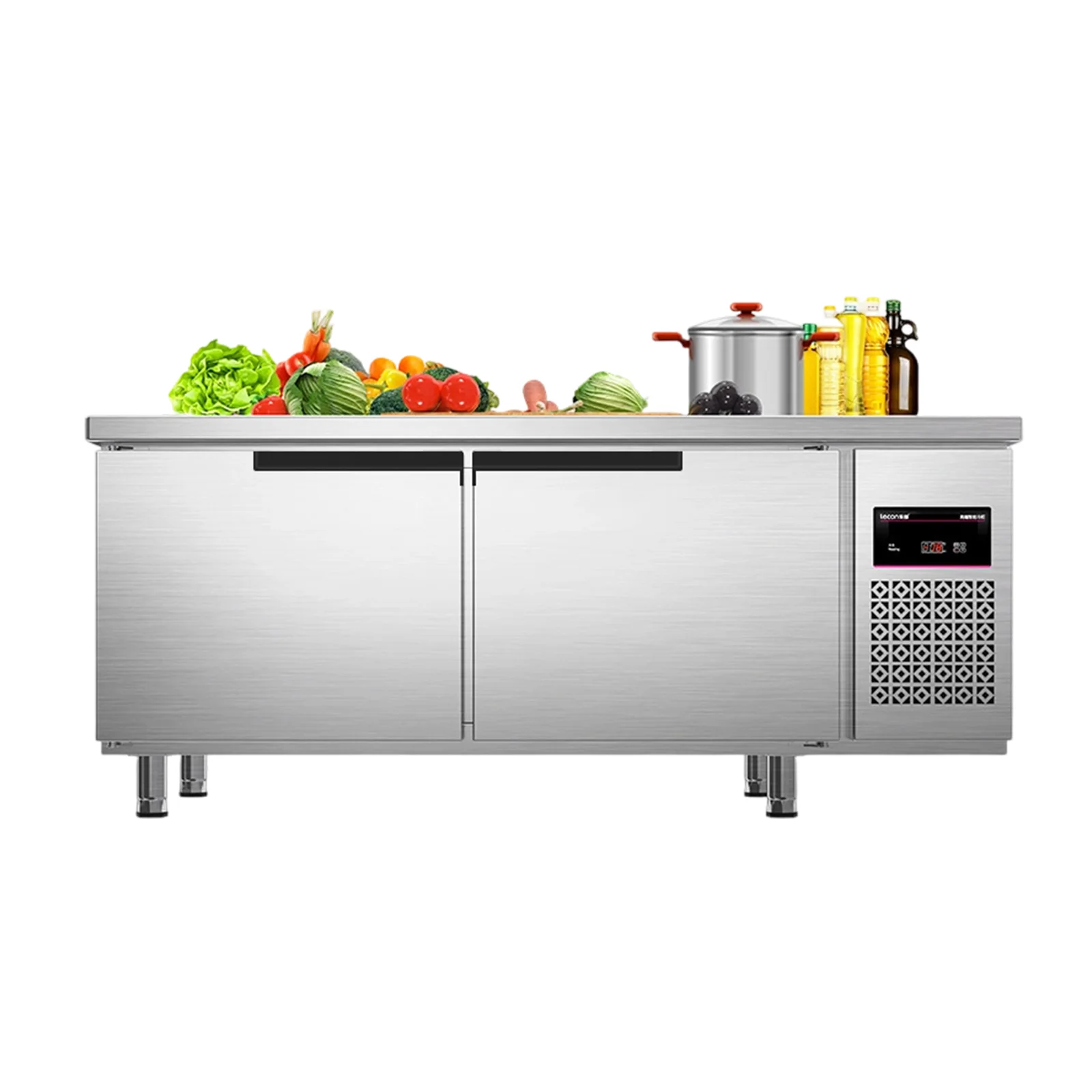 

For New Commercial 2-door Workbench Freezer Stainless Steel Fan Cooling Door Lock Electronic Temperature Control 1 Star Energy %