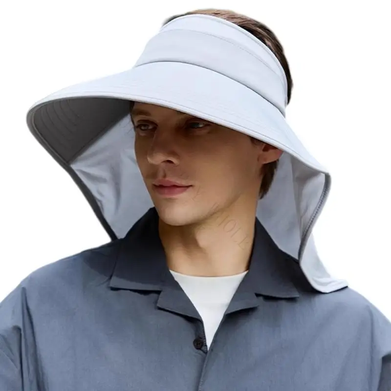 R7UF Foldable Outdoor Sun Hat with Open Head Design, Polyester Fabric, Neck Neck Panel and Sliding Chin Cord for Garden Tasks