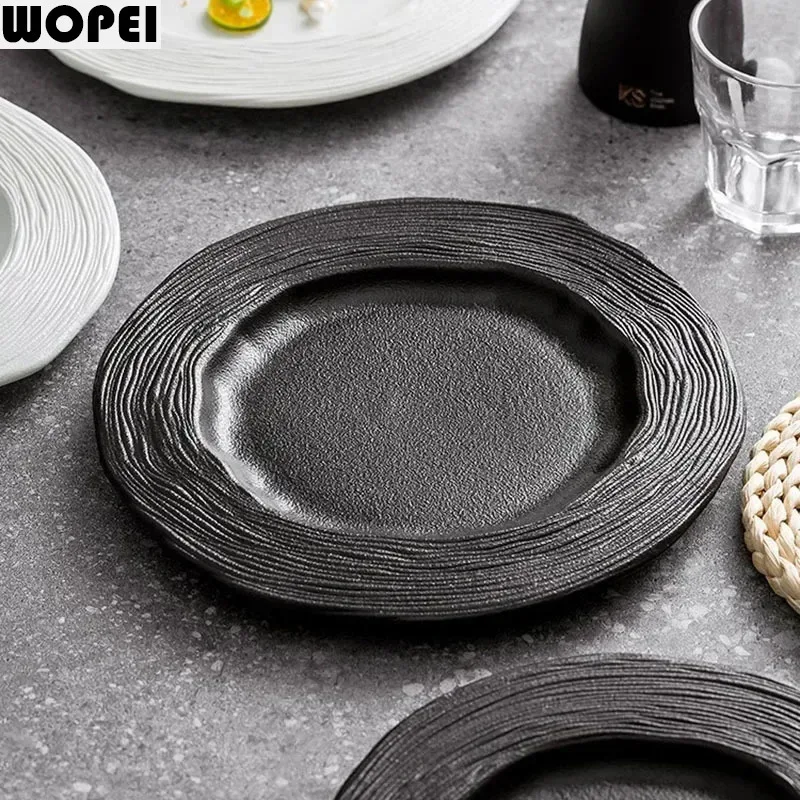 Matte Wave Texture Ceramic Plate Salad Plate Thick Soup Plate Dessert Dish Snack Dish Restaurant Molecular Cuisine Tableware