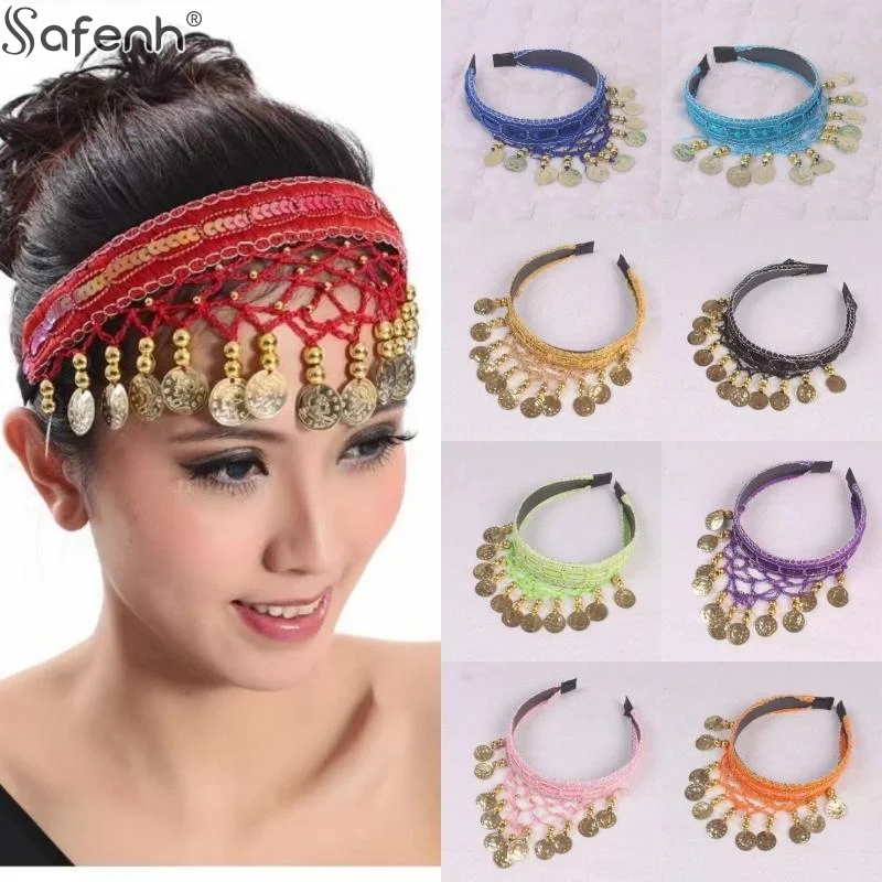 1Pcs Ethnic Retro Belly Dance Headband With Red Sequin Coin Fringe Personalized Decorative Headpiece For Dance Performances